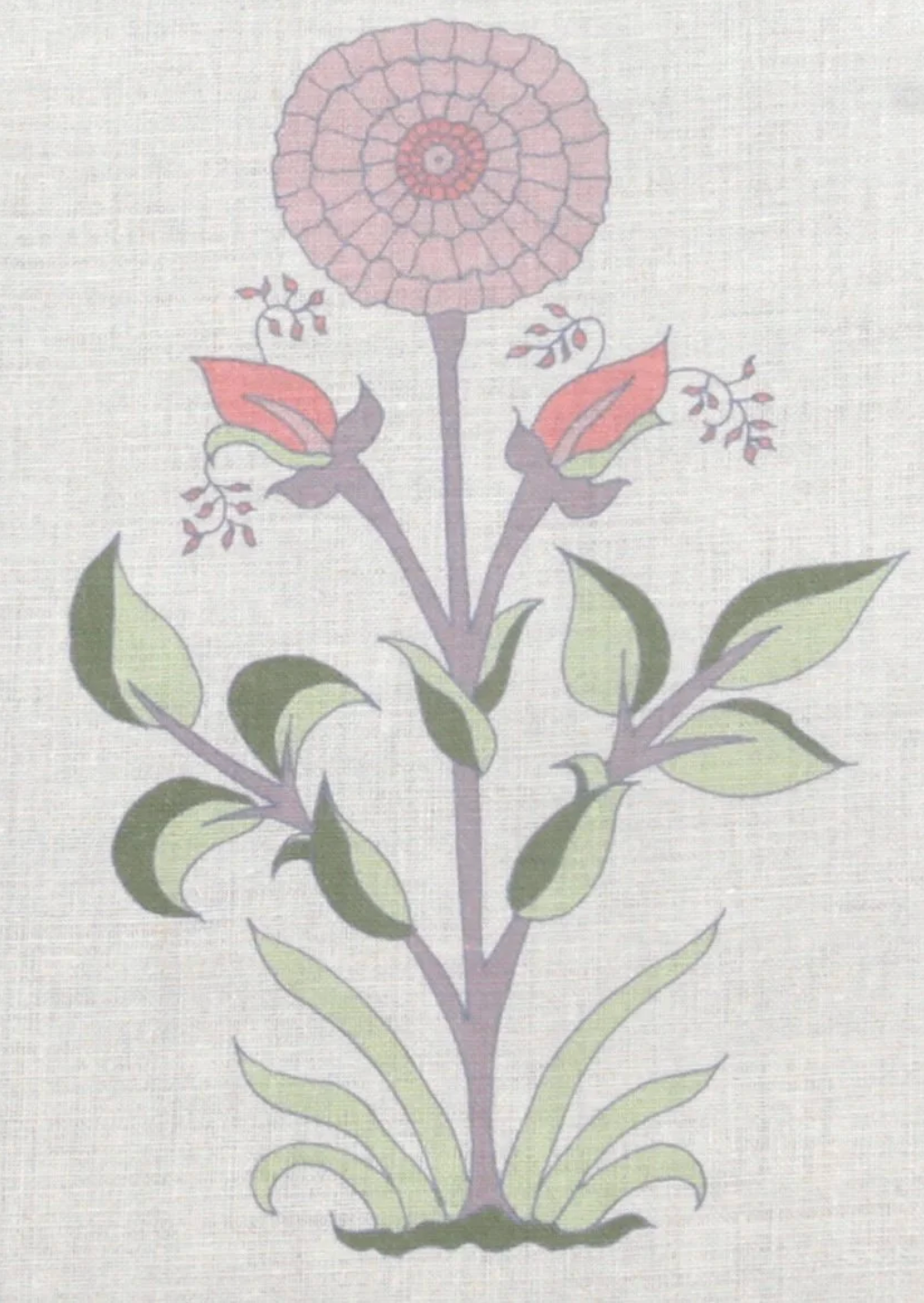 Alex Conroy - Large Marigold/ Clover Lavender Coral on Natural Linen - F